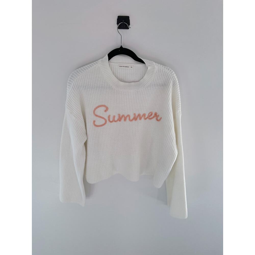 Moon and Madison White Knit Summer Long Sleeve Sweater-Size XL